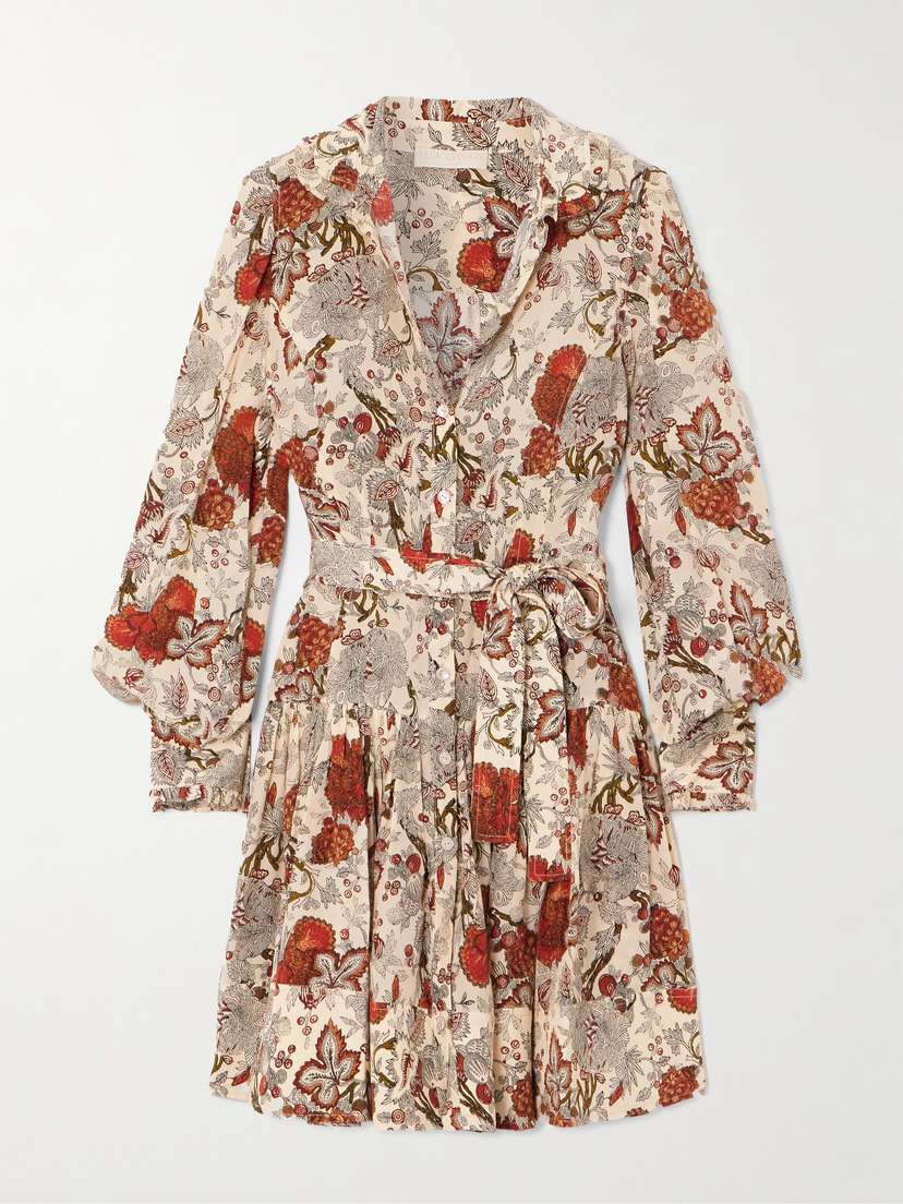Ulla Johnson Simona Belted Ruffled Floral-print Silk Crepe De Chine Mini Dress
