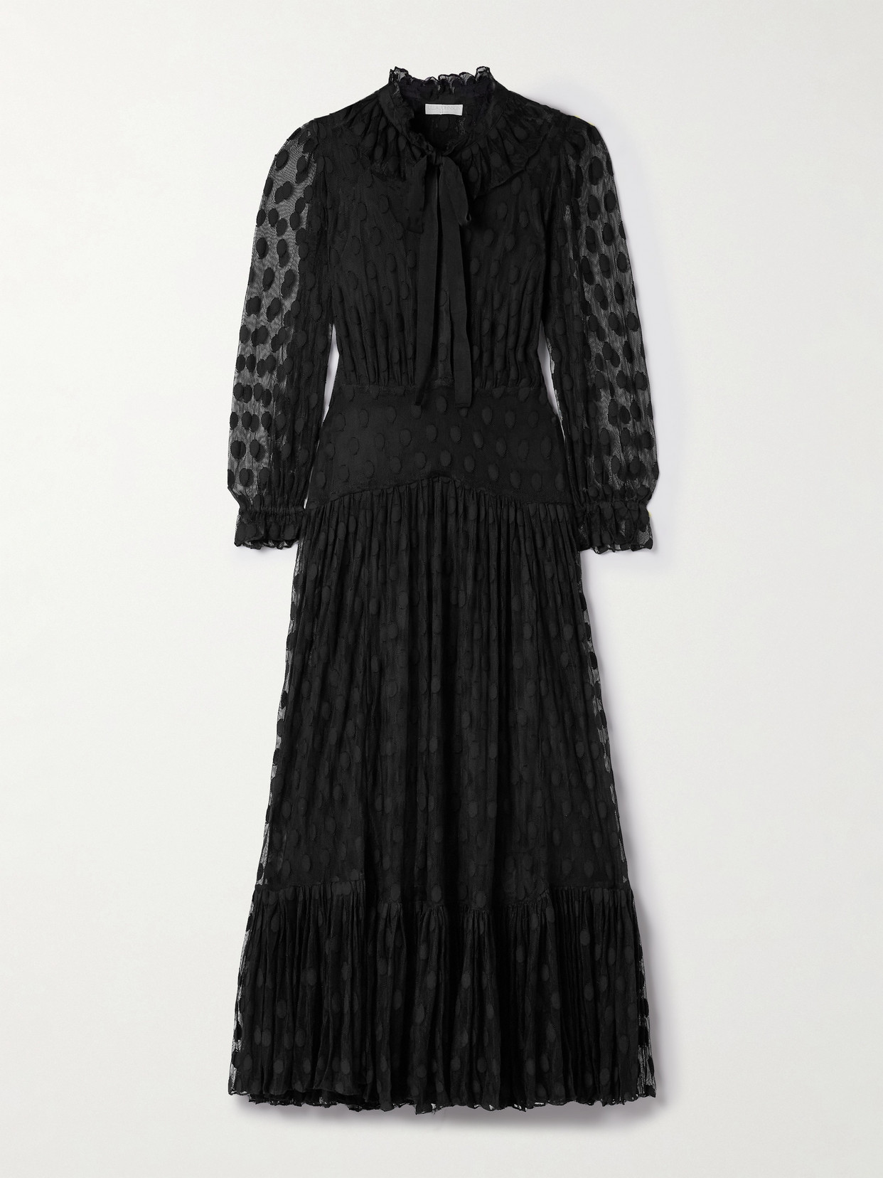 Ulla Johnson Carla Tie-neck Ruffled Fil Coupé Mesh Maxi Dress In Black