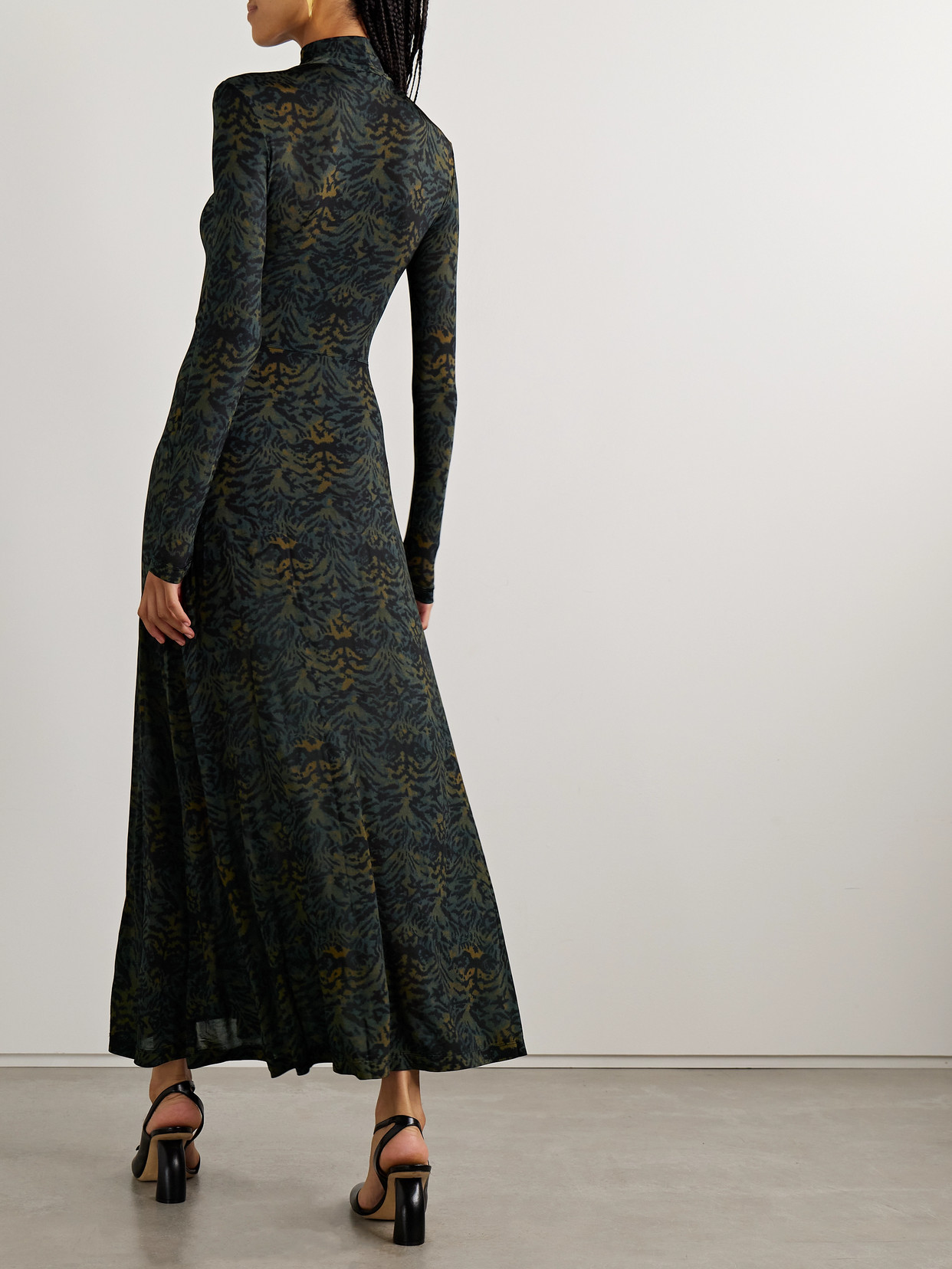 Ulla Johnson Koa Ruched Printed Stretch-jersey Turtleneck Maxi Dress In Multi