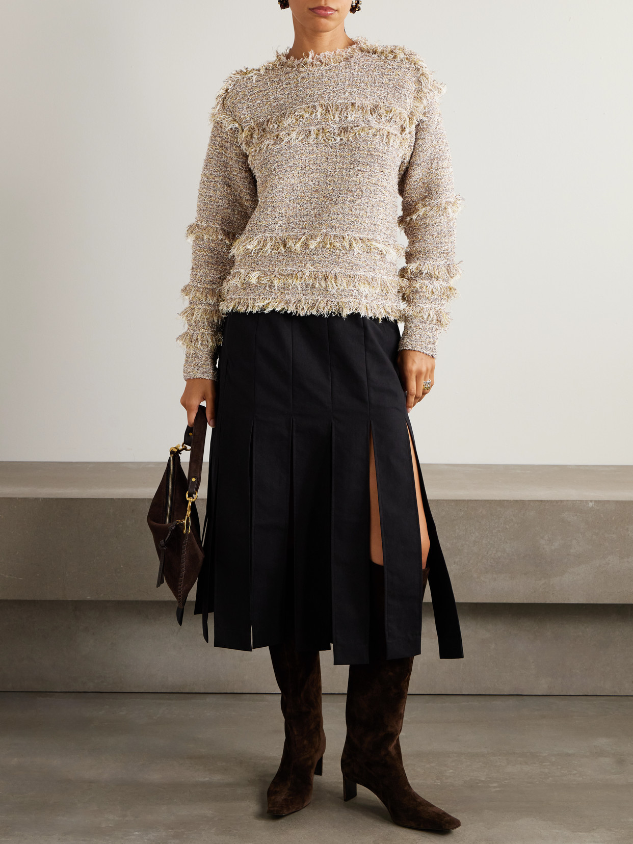 Ulla Johnson Frayed Metallic Tweed Sweater In Neutral