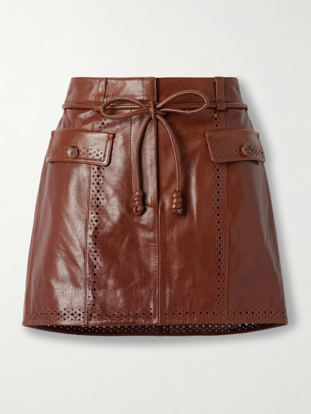 Ulla Johnson Luna Belted Laser-cut Leather Mini Skirt In Brown