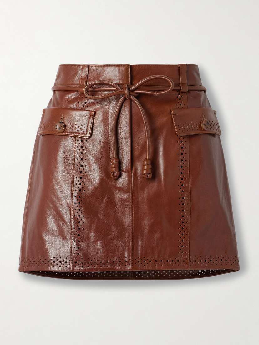 Ulla Johnson Luna Belted Laser-cut Leather Mini Skirt