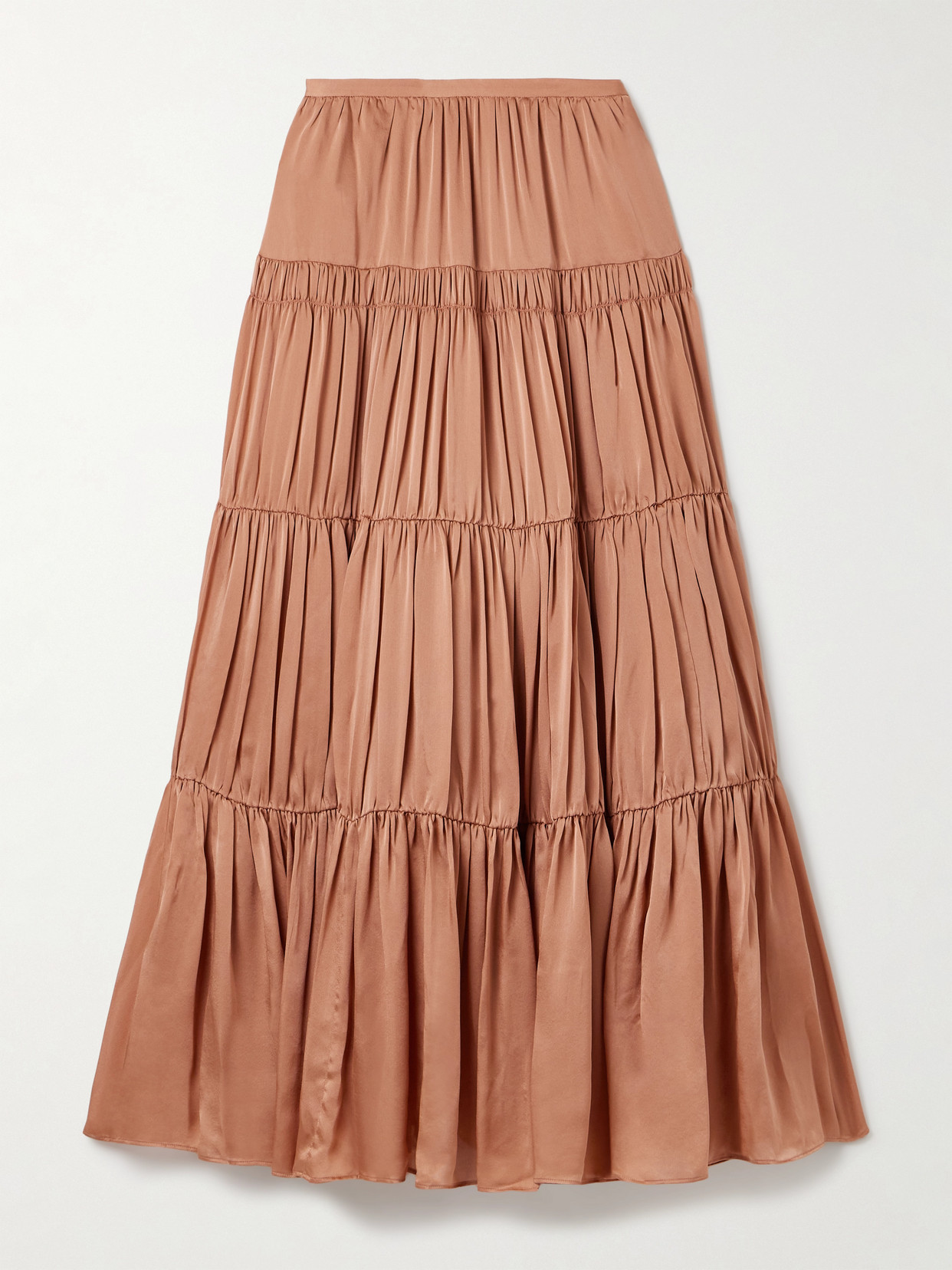 Ulla Johnson Gaelle Tiered Gathered Silk Maxi Skirt In Pink