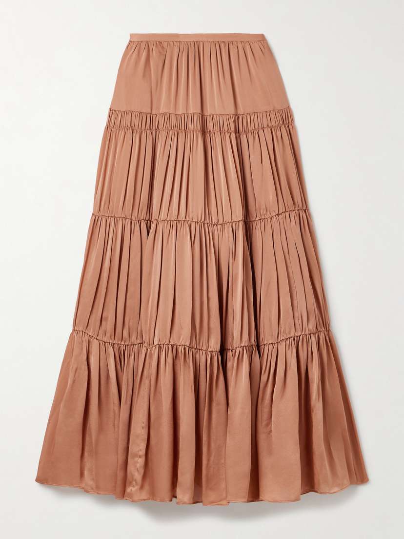 Ulla Johnson Gaelle Tiered Gathered Silk Maxi Skirt