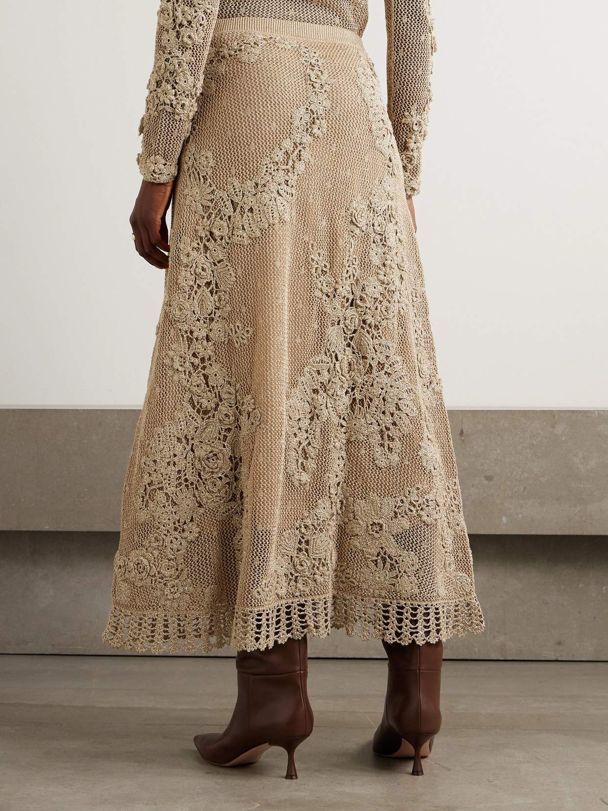 Ulla Johnson Aria Metallic Crocheted Maxi Skirt In Brown