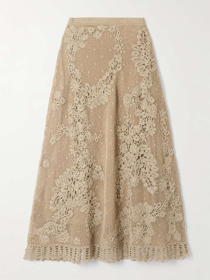 Ulla Johnson Aria Metallic Crocheted Maxi Skirt