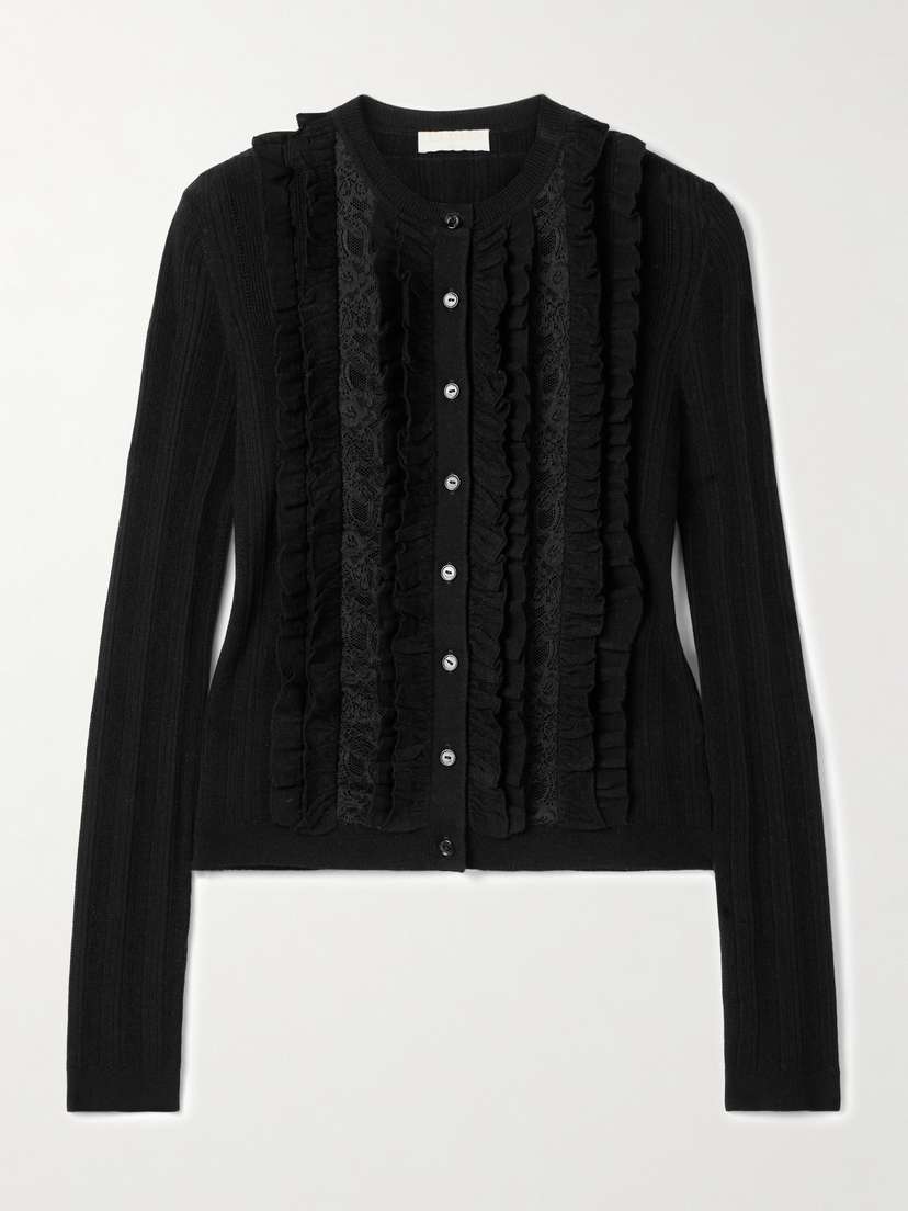 Ulla Johnson Maryel Lace-trimmed Ruffled Ribbed Merino Wool Cardigan