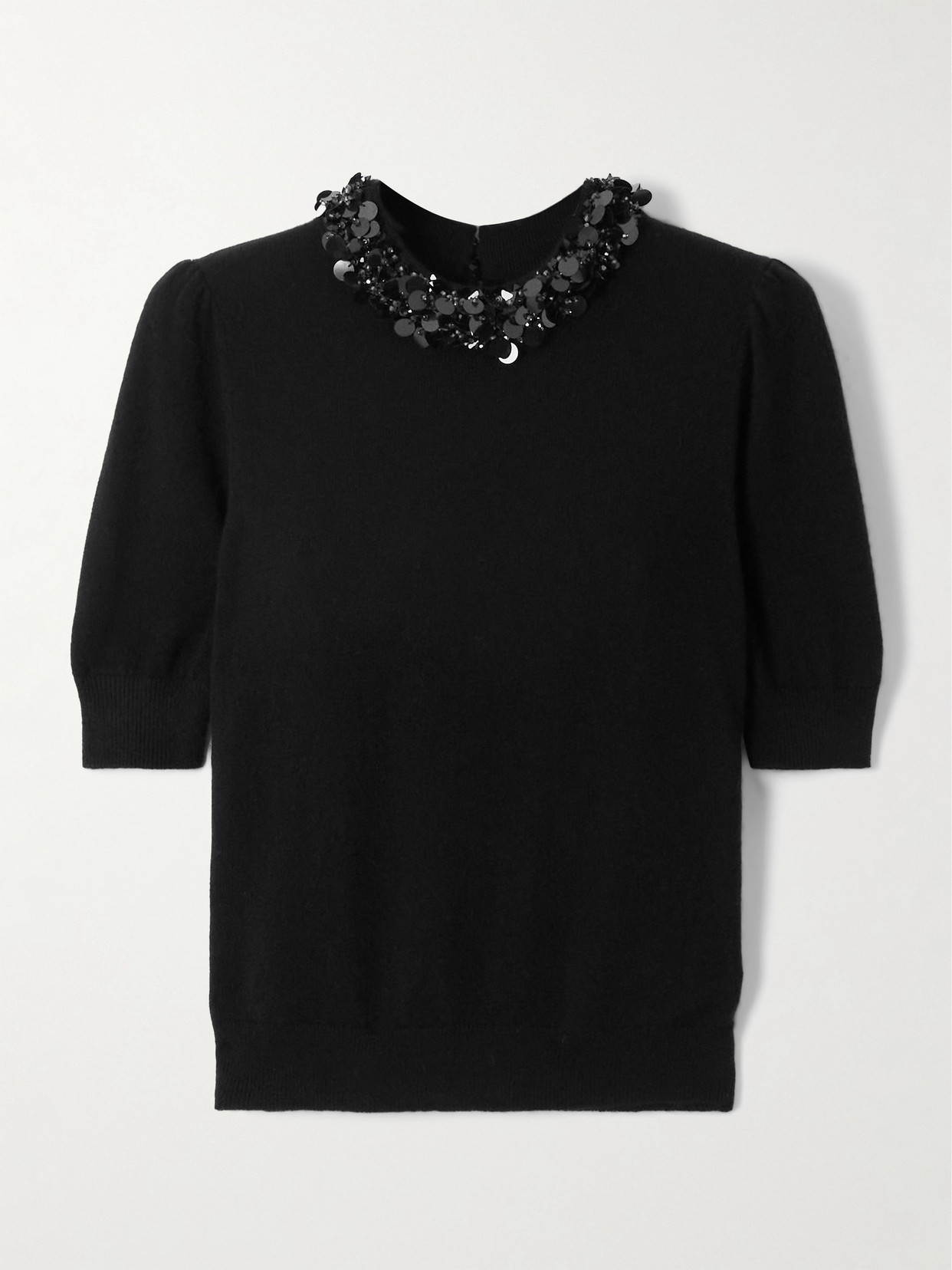 Ulla Johnson Crystal Collar Short Sleeve Cashmere Sweater In Black