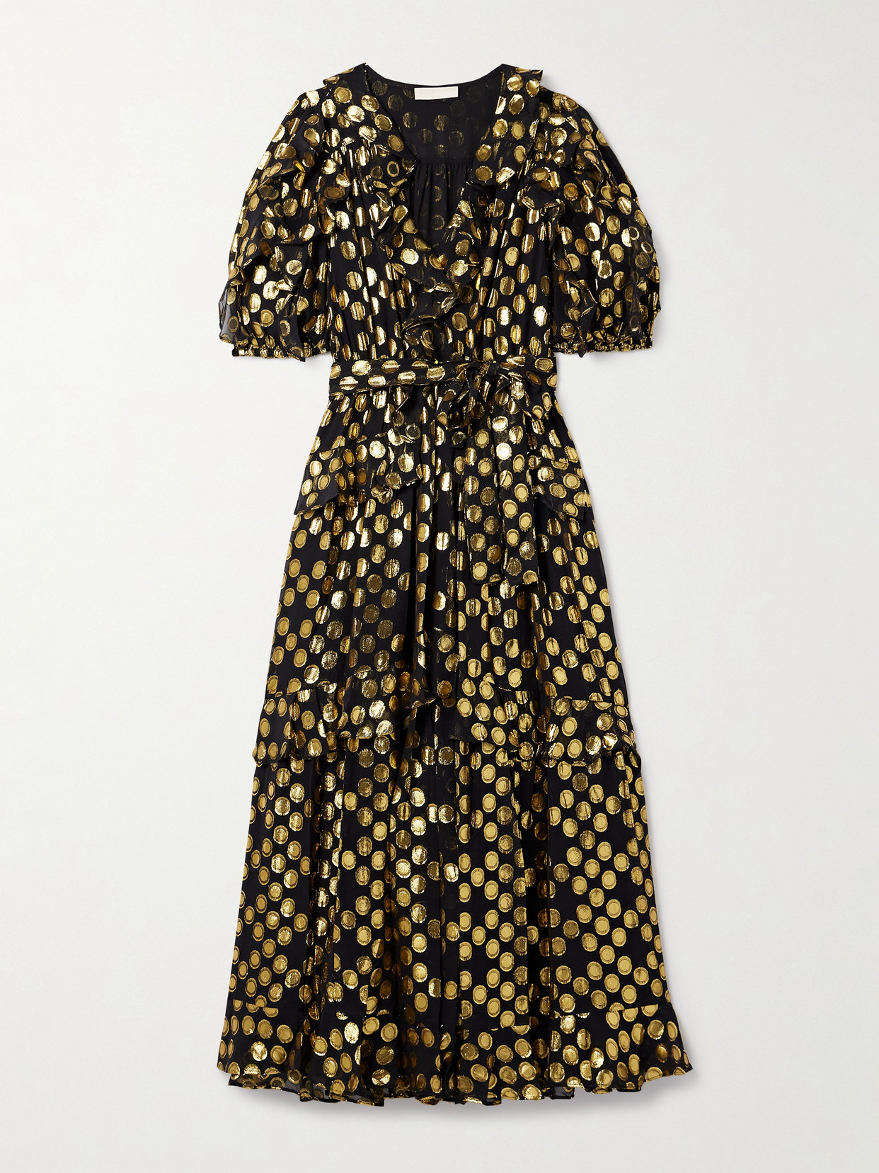 Ulla Johnson Tida Belted Metallic Fil Coupé Silk-blend Crepe De Chine Midi Dress In Black