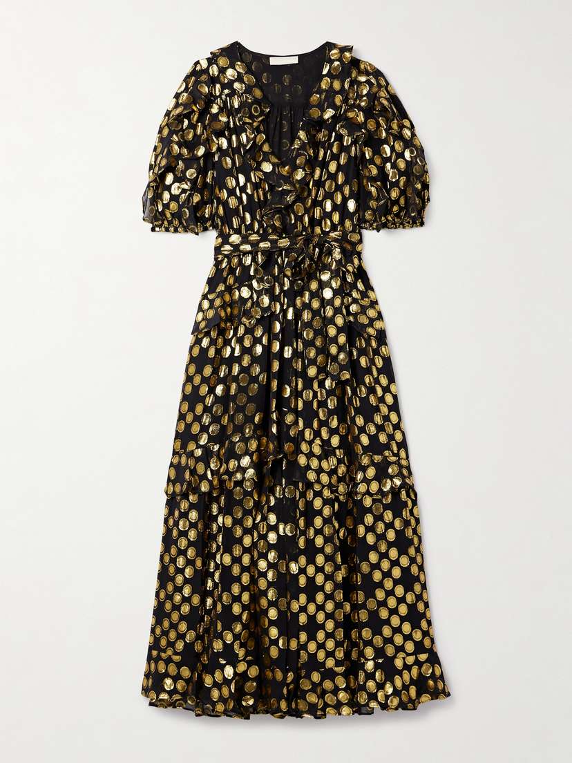 Ulla Johnson Tida Belted Metallic Fil Coupé Silk-blend Crepe De Chine Midi Dress