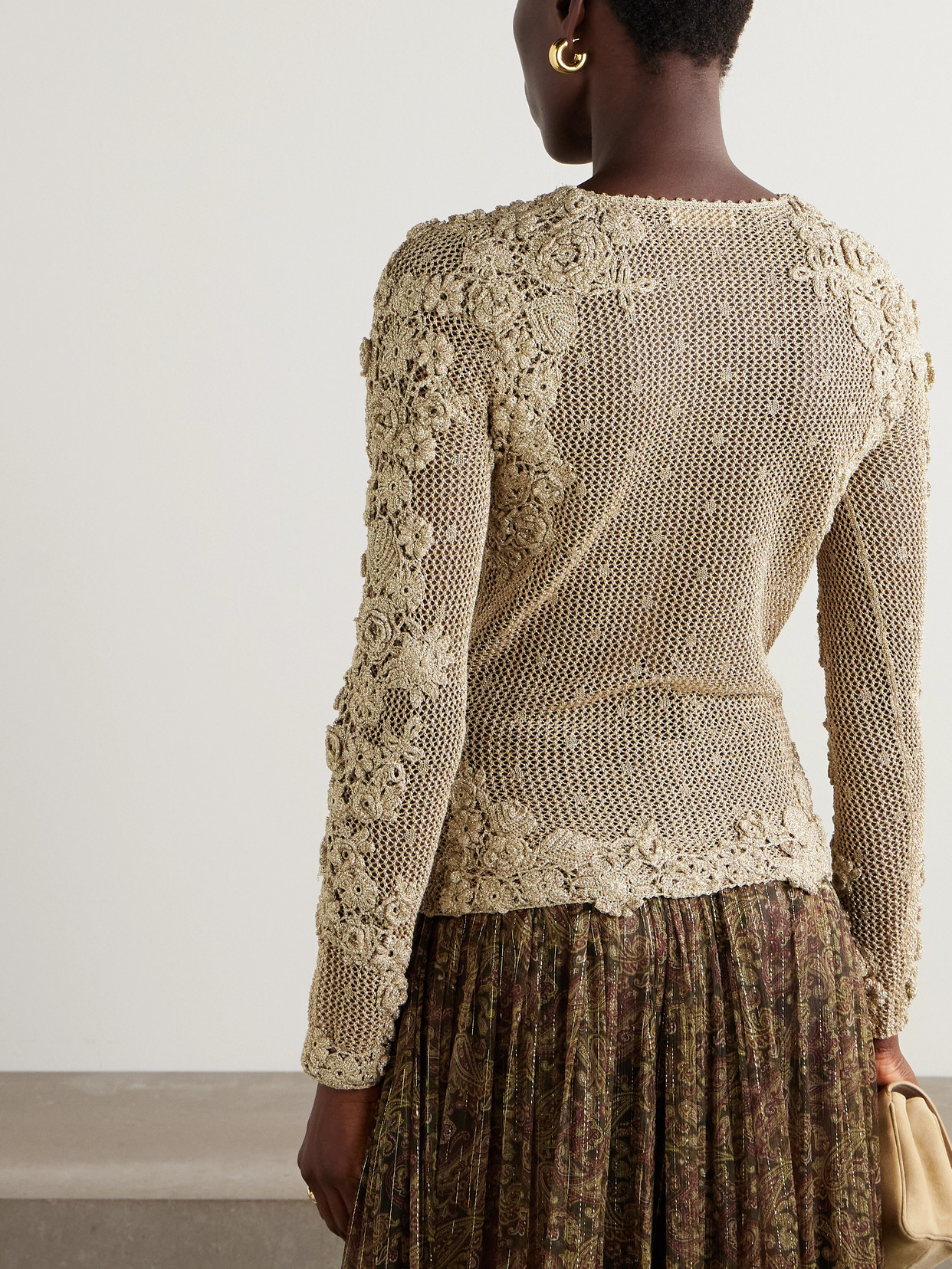 Ulla Johnson Viola Metallic Crocheted Sweater In Brown