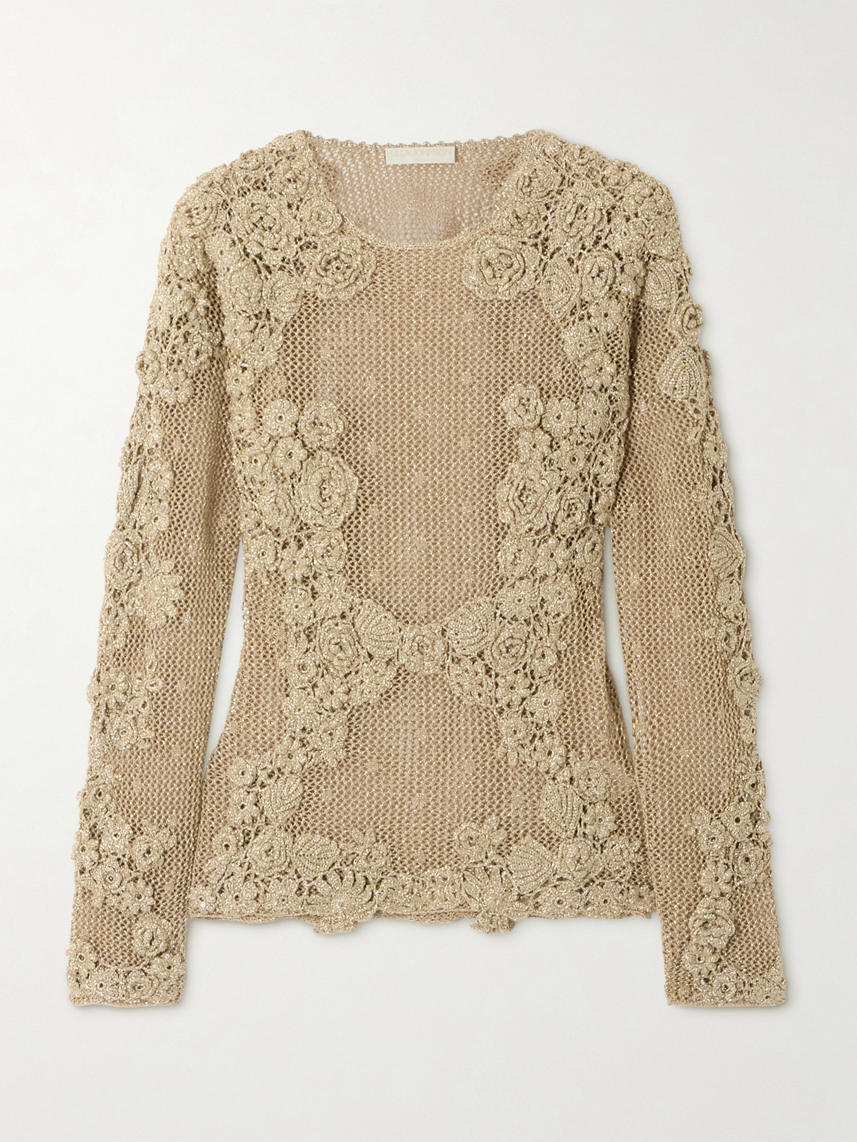 Ulla Johnson Viola Metallic Crocheted Sweater In Brown