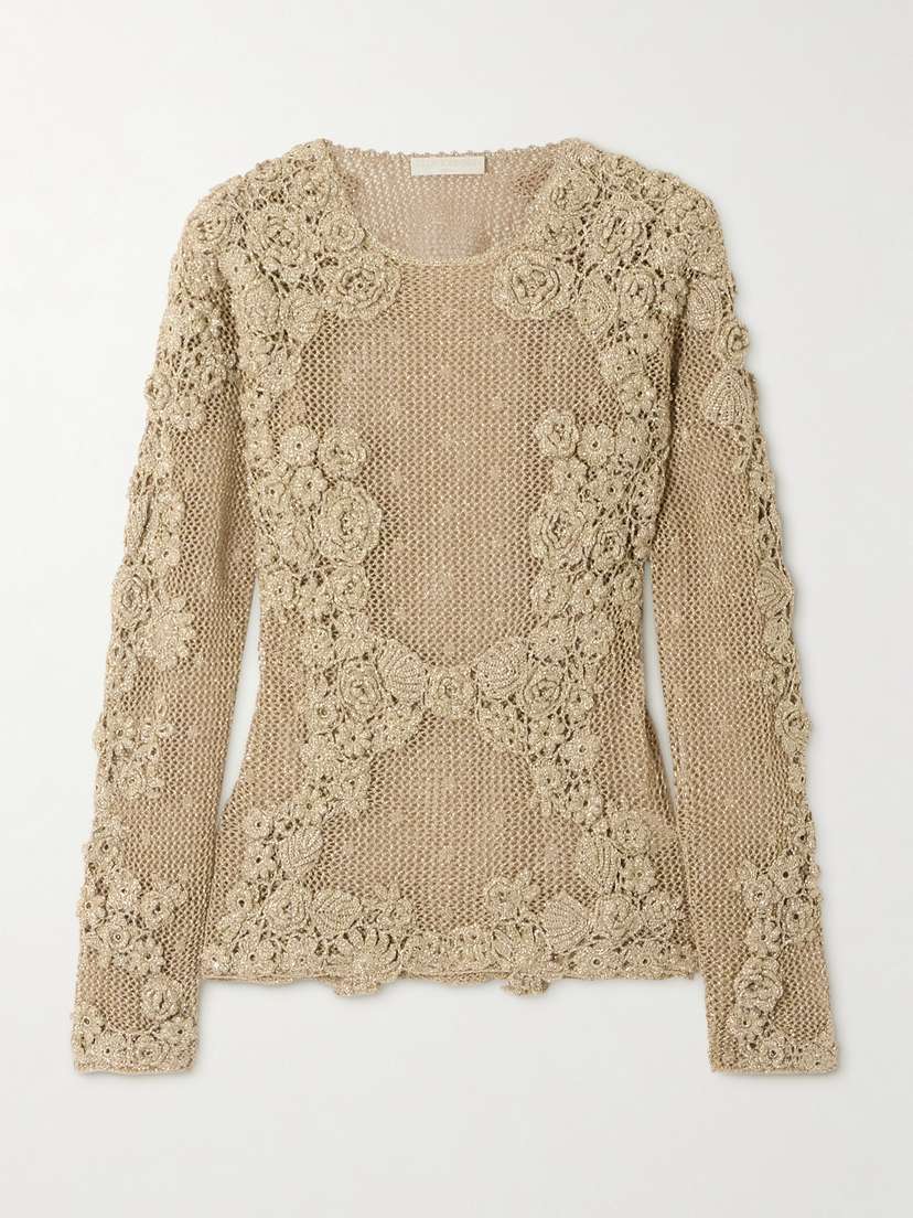 Ulla Johnson Viola Metallic Crocheted Sweater