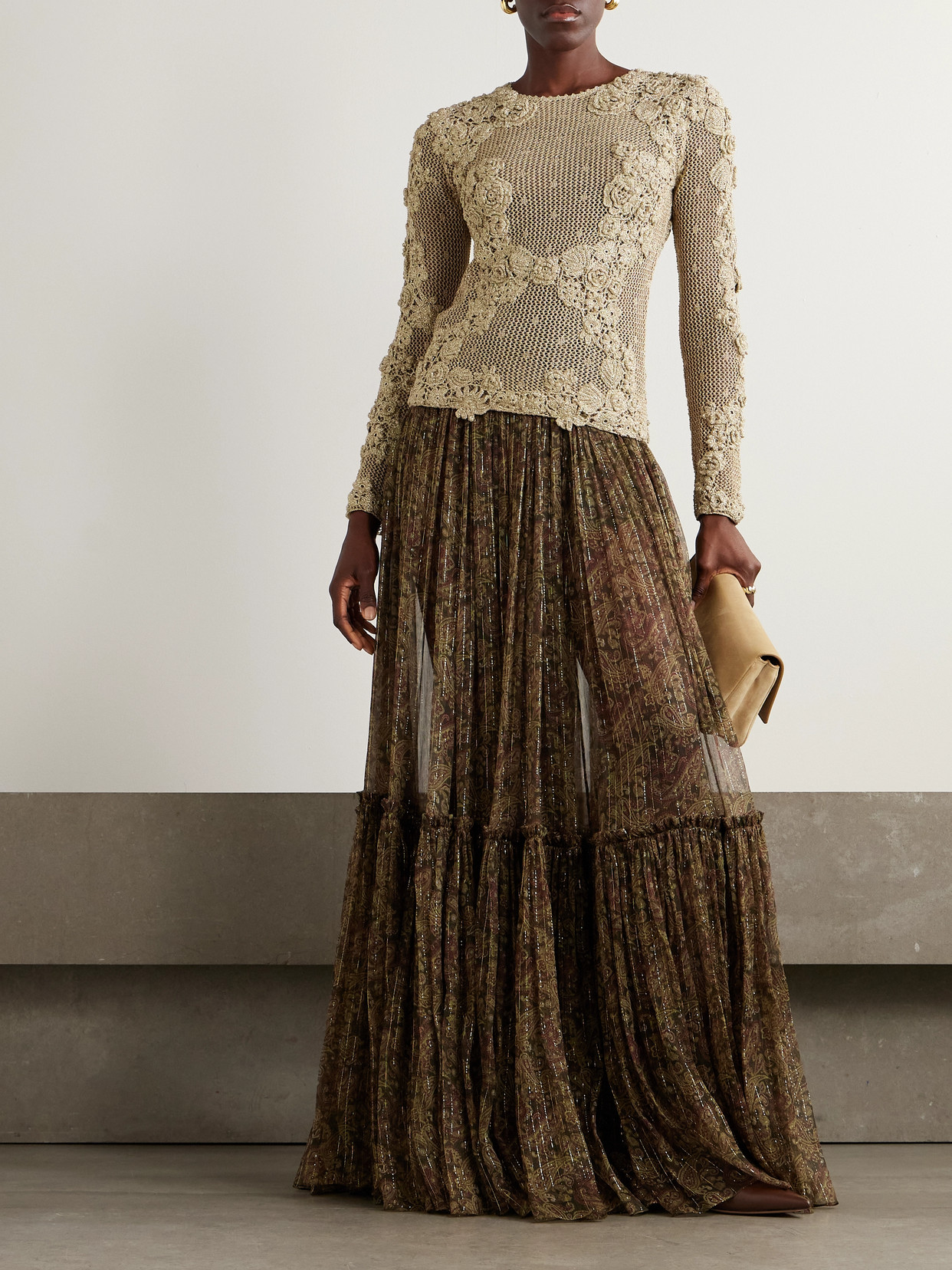 Ulla Johnson Viola Metallic Crocheted Sweater In Brown