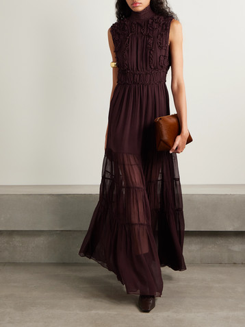 Ulla Johnson Verona ruffled smocked silk-crepon gown