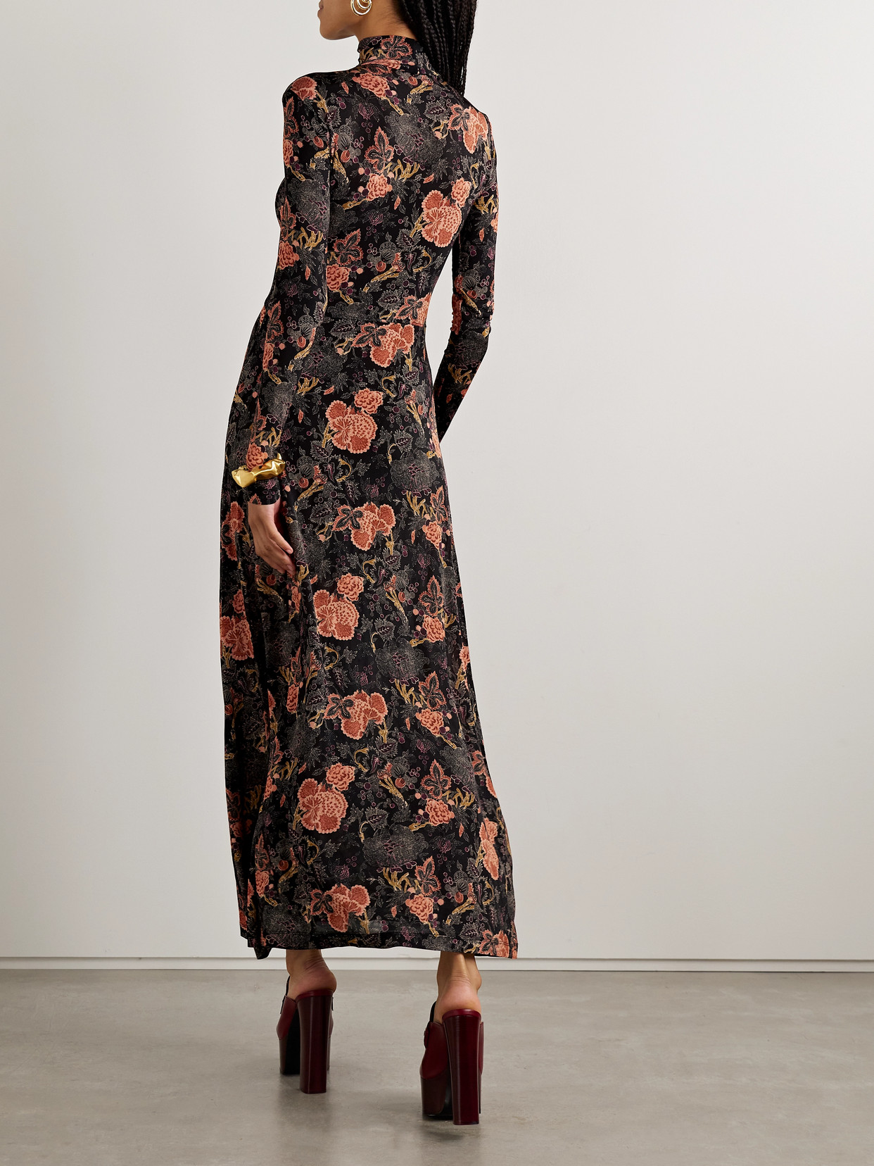 Ulla Johnson Koa Ruched Printed Stretch-jersey Turtleneck Maxi Dress In Multi