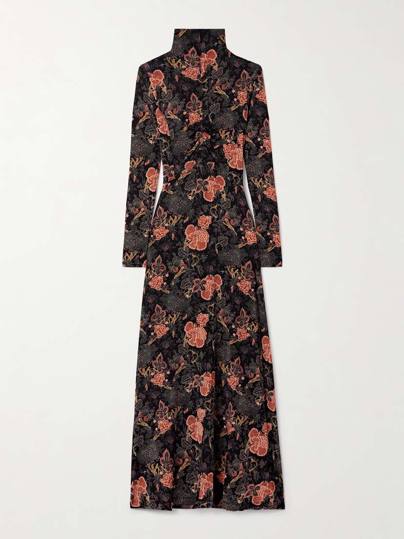 Ulla Johnson Koa Ruched Printed Stretch-jersey Turtleneck Maxi Dress