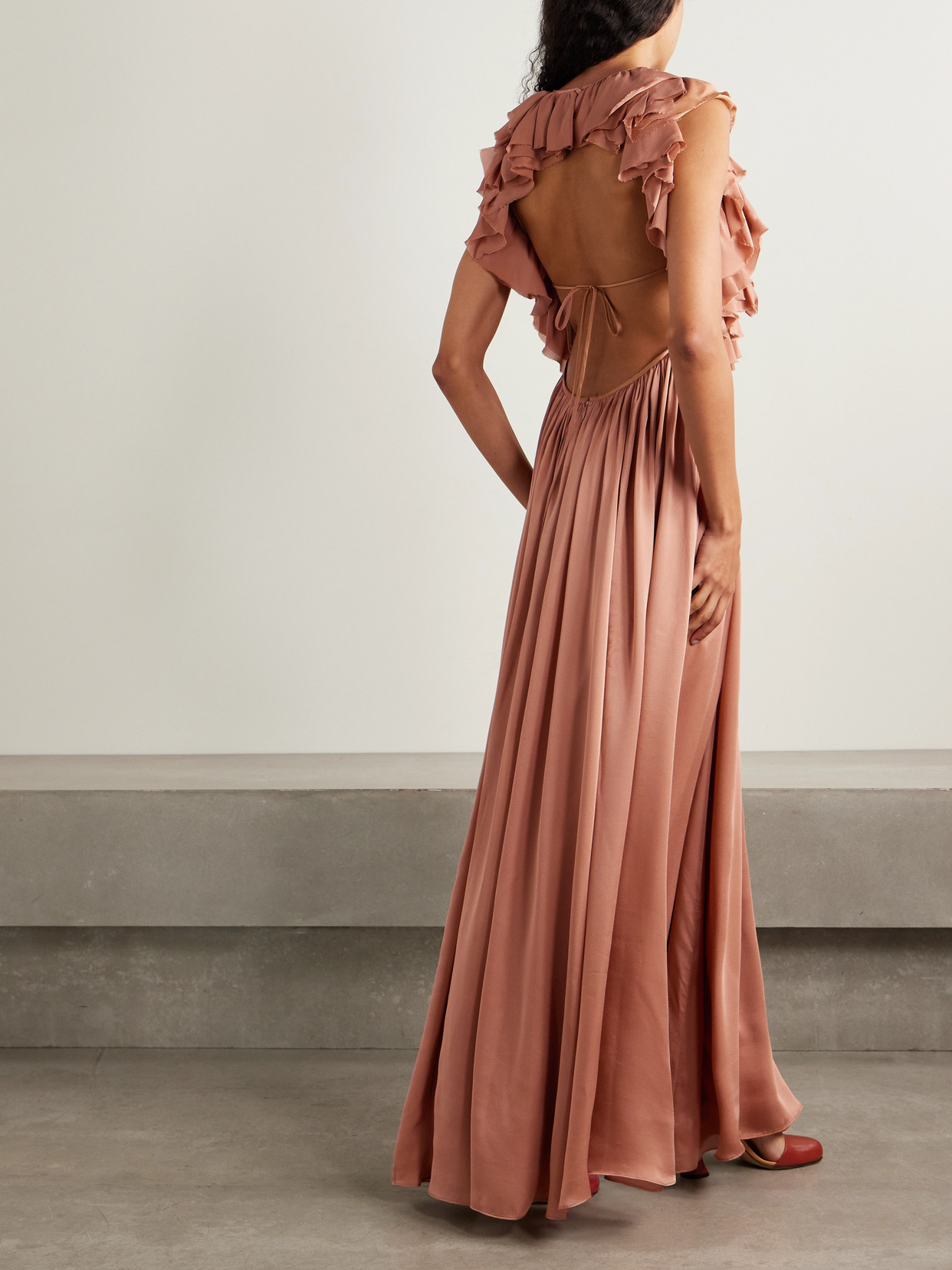 Ulla Johnson Byzantine Open-back Ruffled Silk-satin And Chiffon Maxi Dress In Pink