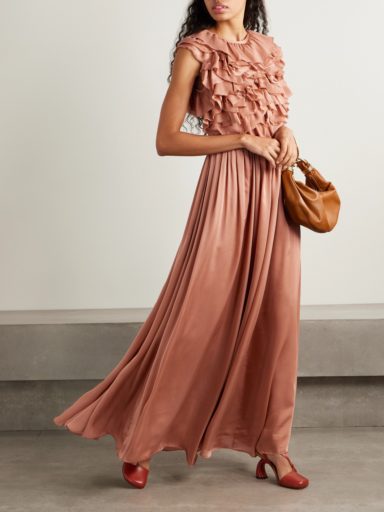 Ulla Johnson Byzantine Open-back Ruffled Silk-satin And Chiffon Maxi Dress In Pink