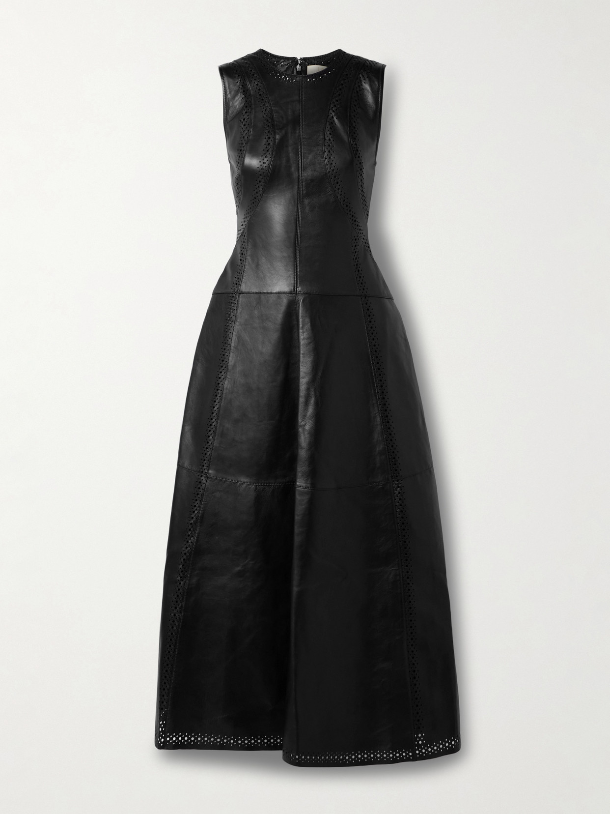 Ulla Johnson Juliette Perforated Paneled Leather Maxi Dress In Black