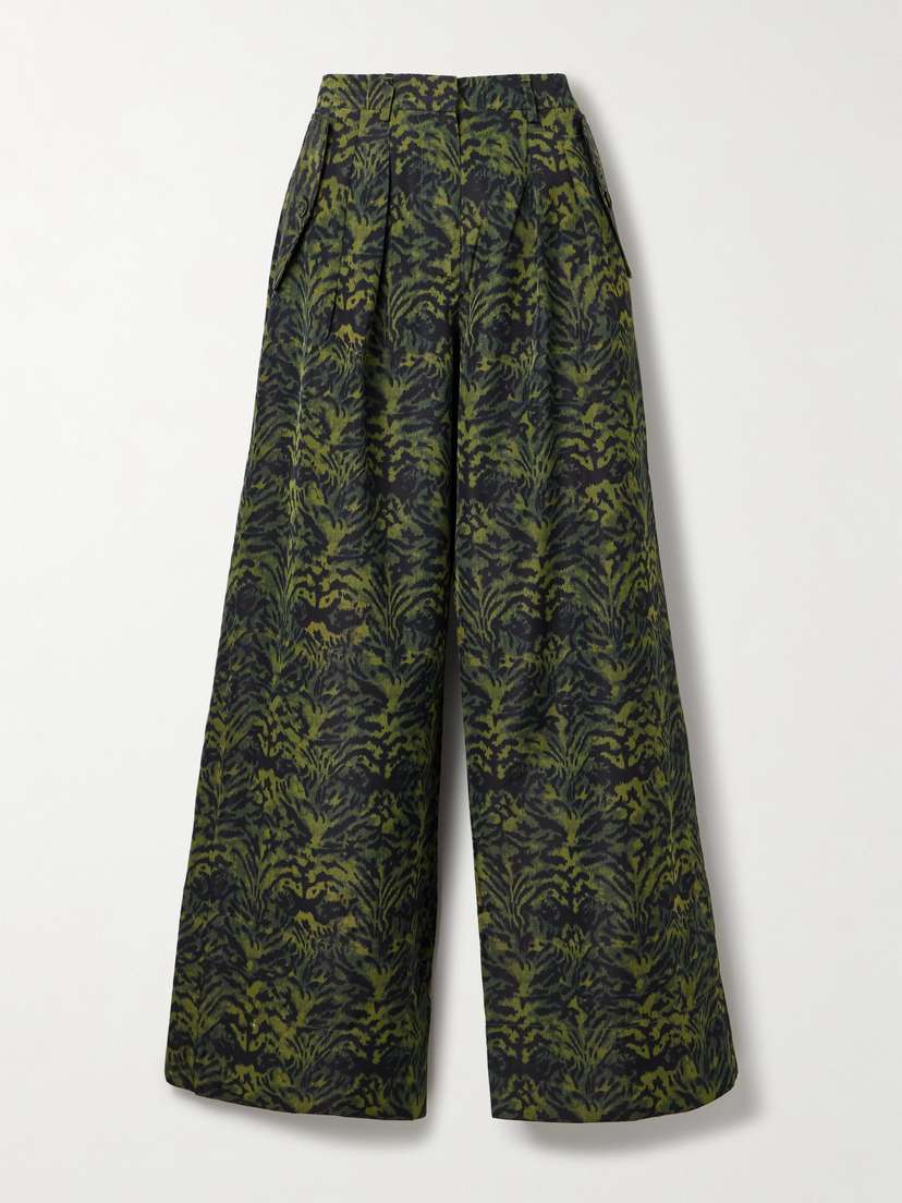 Ulla Johnson Charlie Pleated Printed Poplin Wide-leg Pants