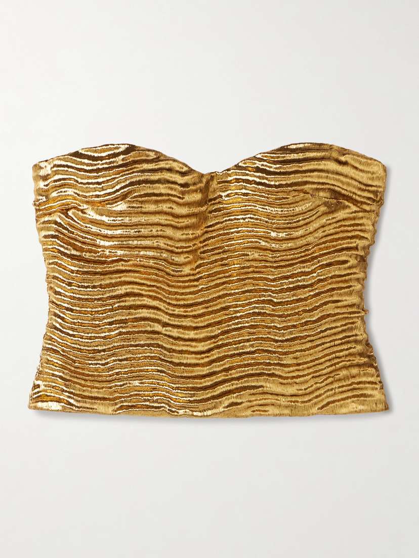 Ulla Johnson Heleen Strapless Metallic Cloqué Bustier Top