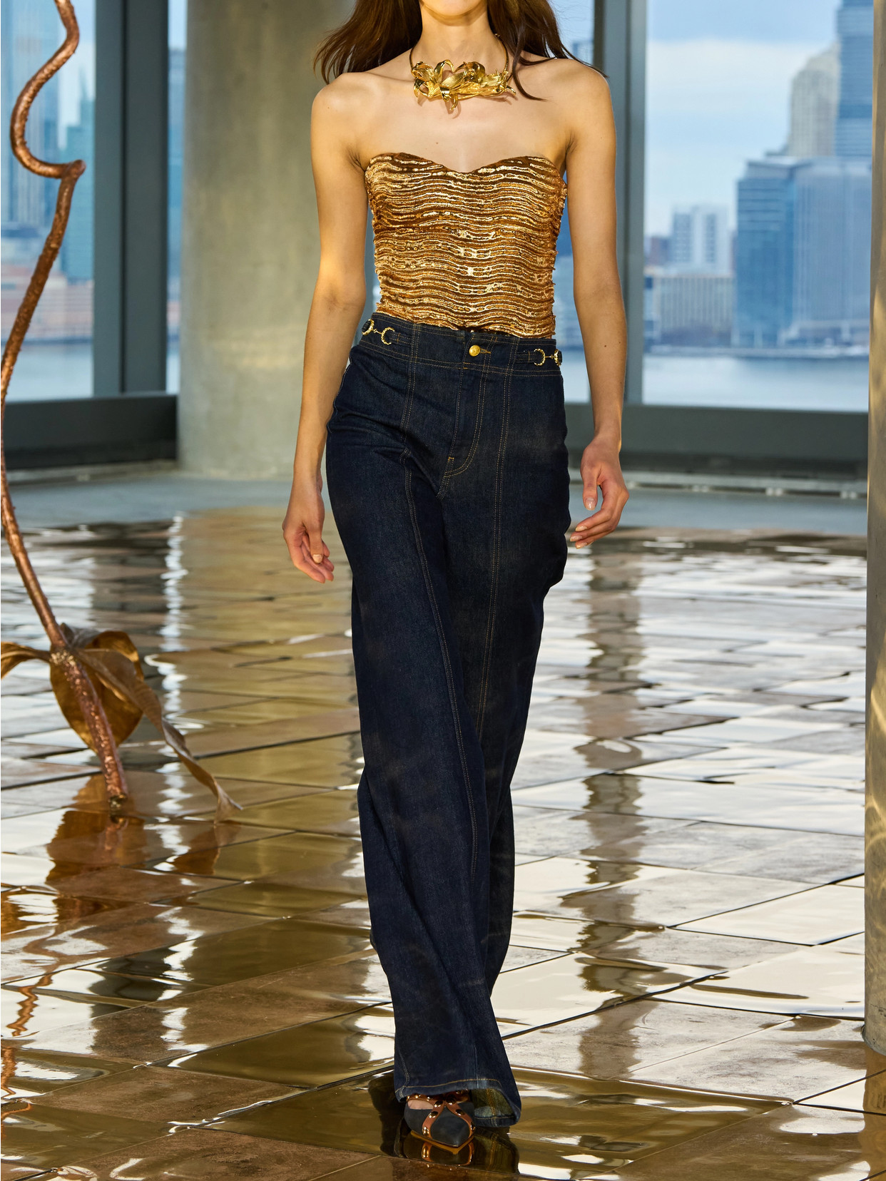 Ulla Johnson Heleen Strapless Metallic Cloqué Bustier Top In Gold