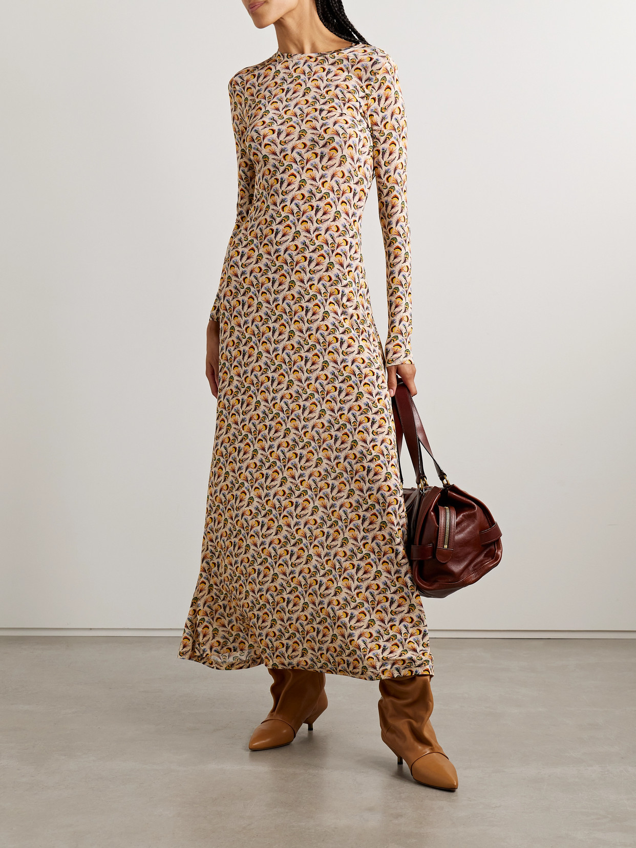 Ulla Johnson Amari Printed Stretch-jersey Maxi Dress In Brown