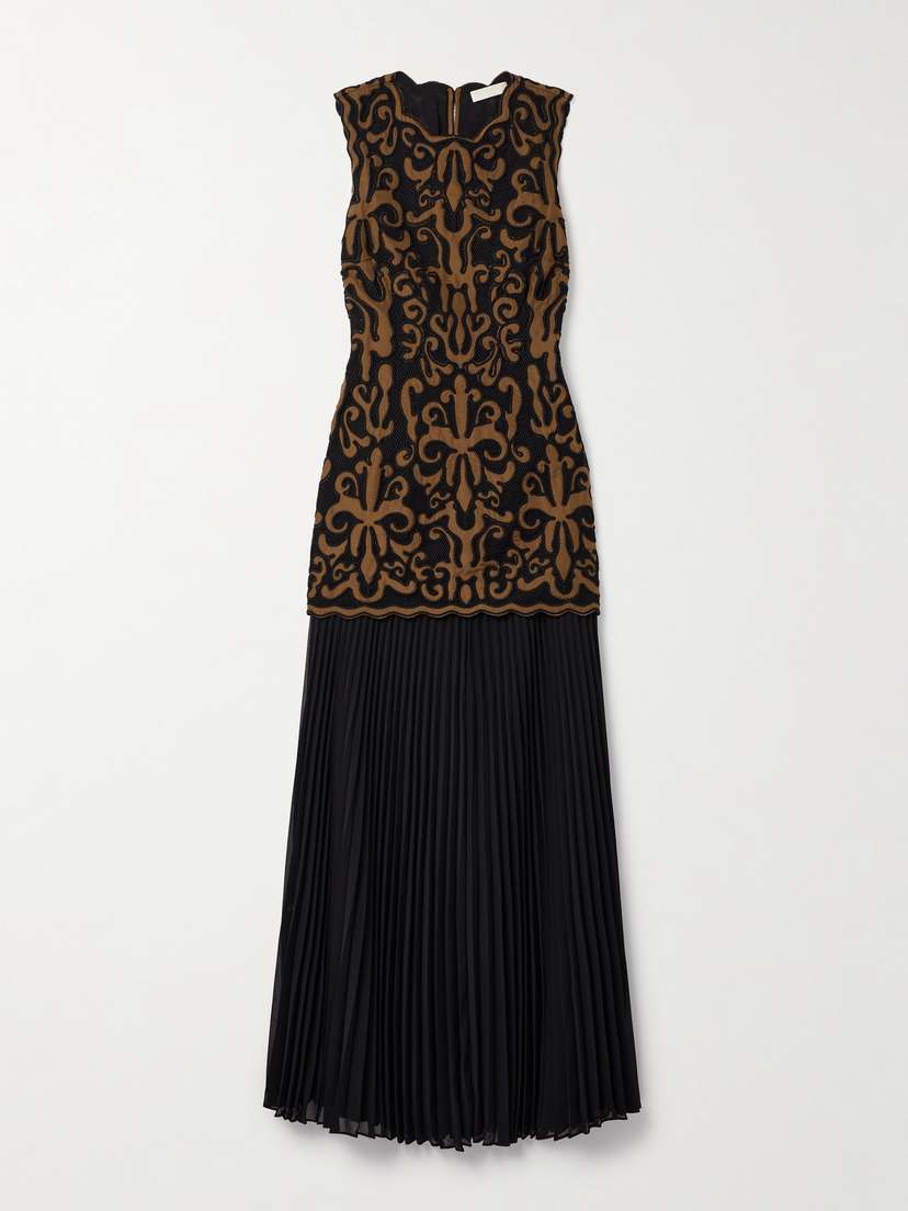 Ulla Johnson Auryn Layered Appliquéd Taffeta, Mesh And Pleated Silk-chiffon Midi Dress