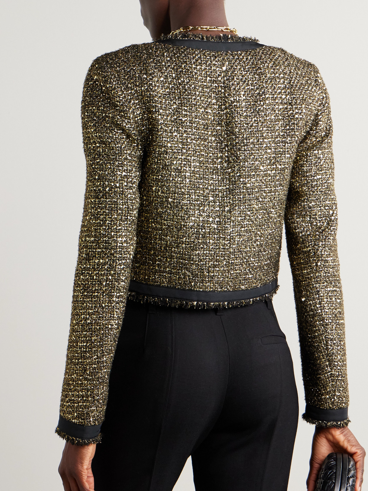Ulla Johnson Anisa Double-breasted Grosgrain-trimmed Metallic Tweed Jacket In Green