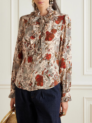 Ulla Johnson Catroux pussy-bow floral-print silk-satin blouse