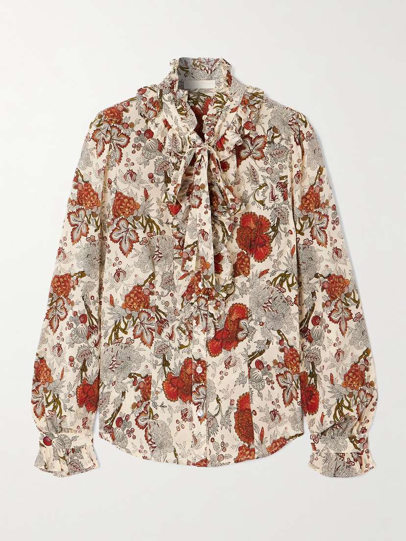 Ulla Johnson Catroux Pussy-bow Floral-print Silk-satin Blouse