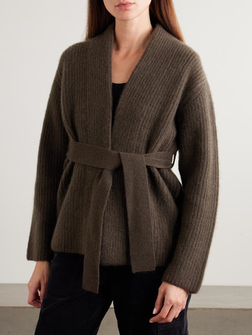 arch4 Sasha belted ribbed cashmere cardigan