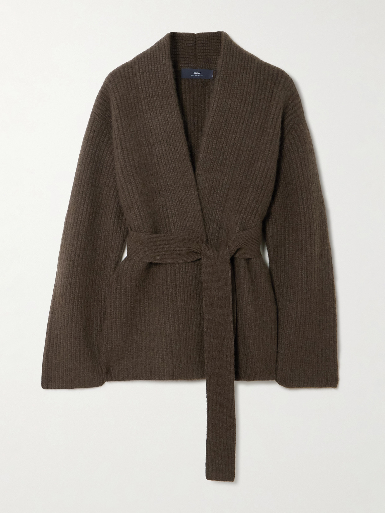 Arch4 Sasha Belted Ribbed Cashmere Cardigan In Brown