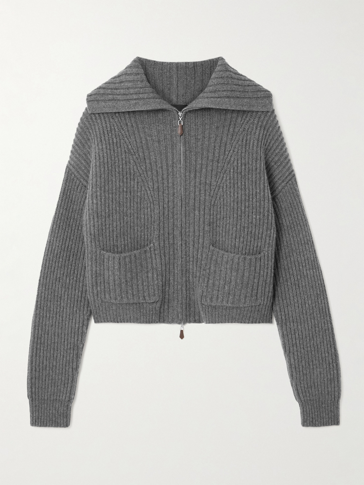 Arch4 Nara Ribbed Cashmere Zip-up Cardigan In Gray