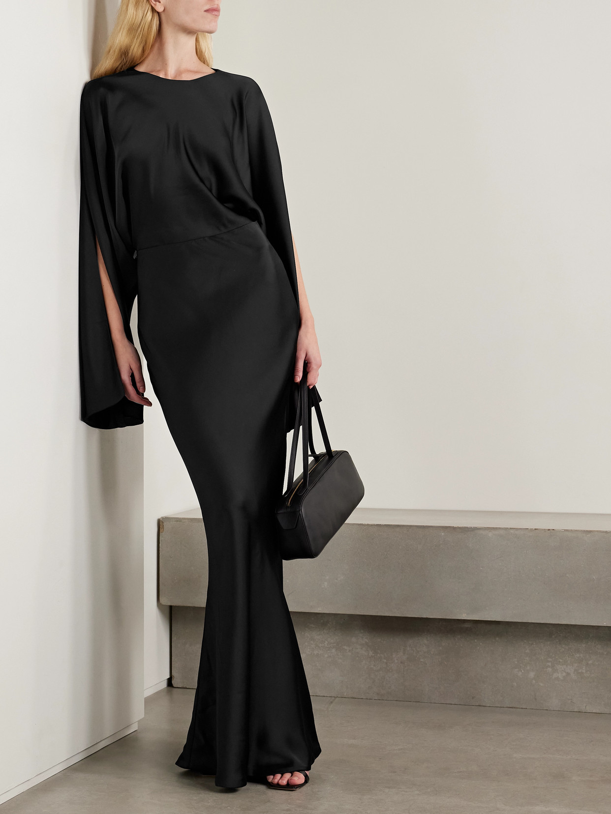 Norma Kamali Obie Satin Gown In Black