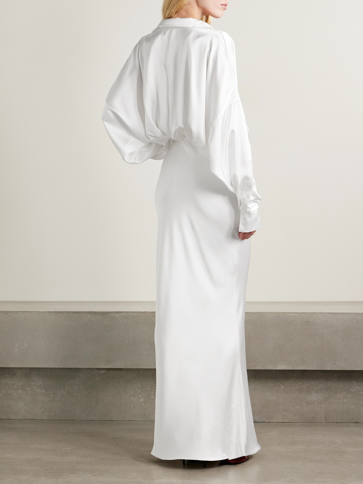 Norma Kamali Draped Satin Gown In White