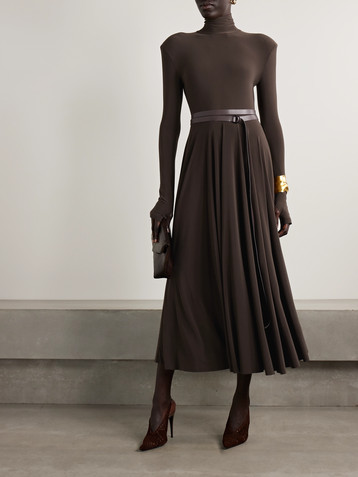 Norma Kamali Belted stretch-jersey turtleneck midi dress