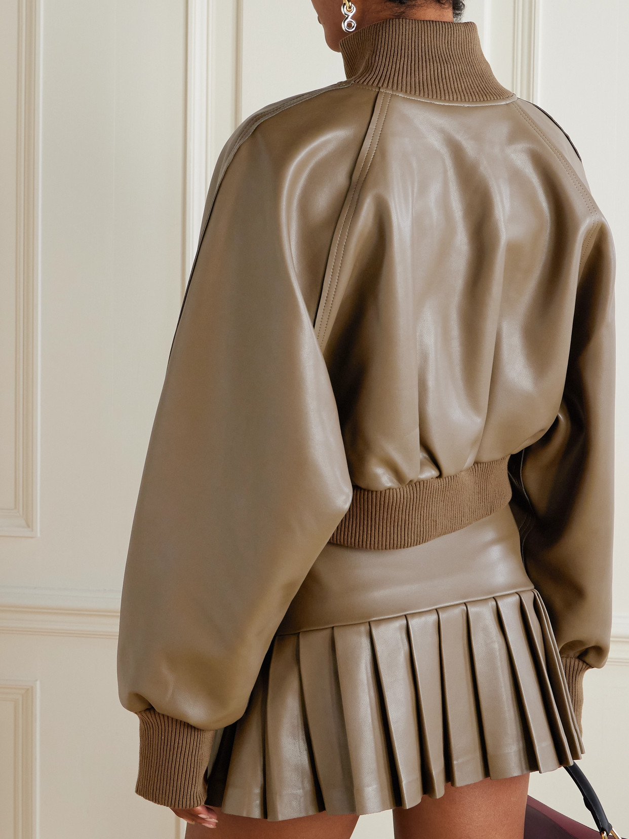 Norma Kamali Vegan Turtleneck Bomber Jacket In Brown