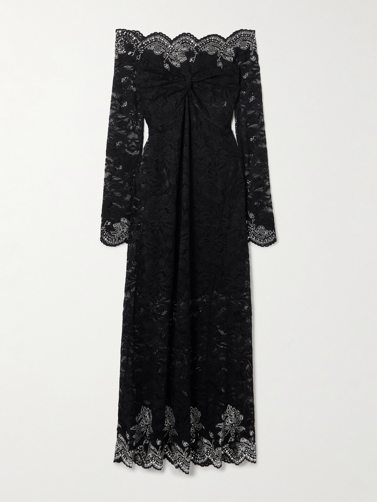 Rabanne Studded Stretch-lace Midi Dress In Black