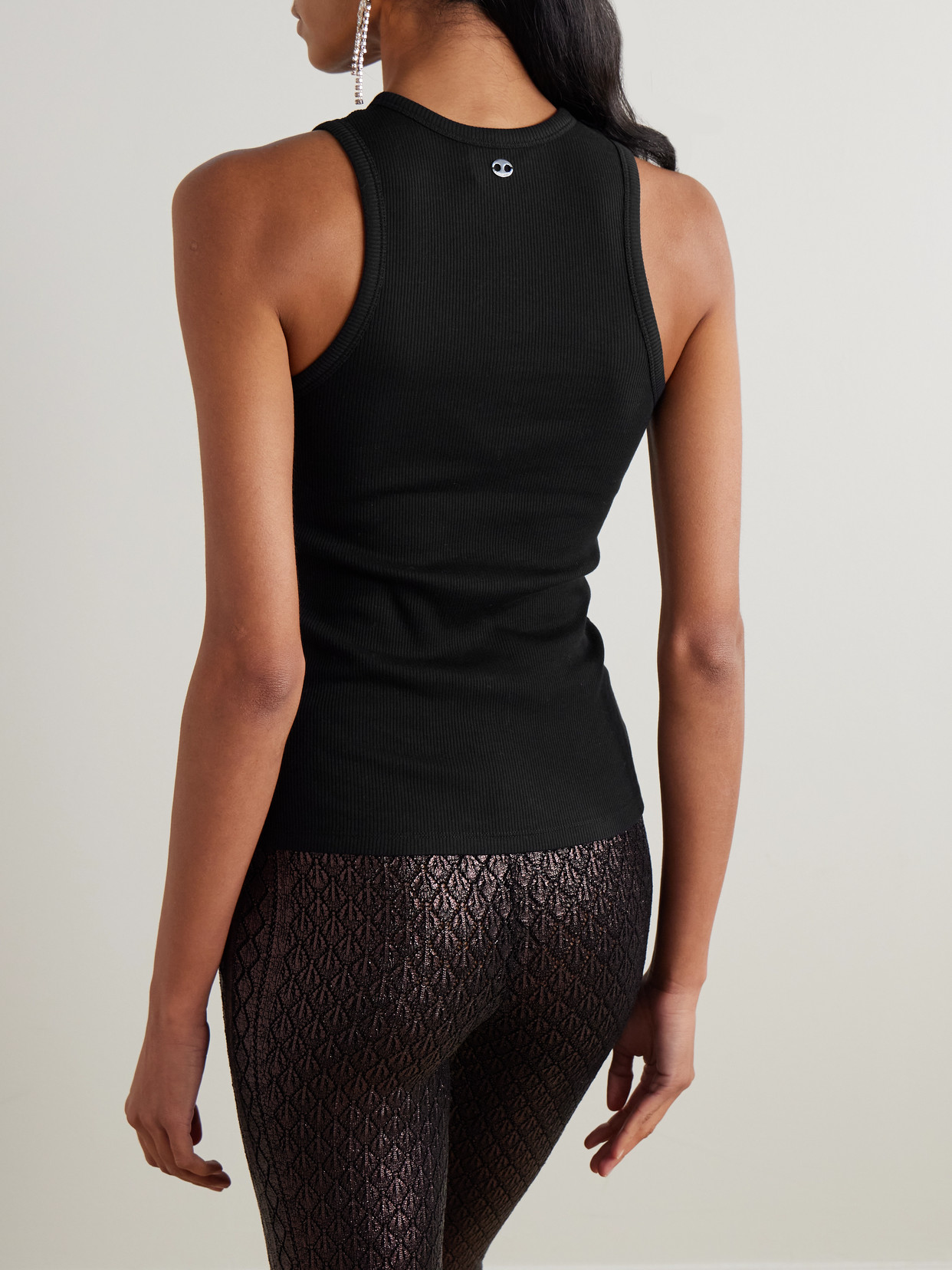 Rabanne Embellished Ribbed Stretch-cotton Tank In Black