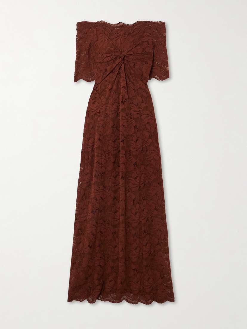 Rabanne Off-the-shoulder Twist-front Stretch-lace Midi Dress