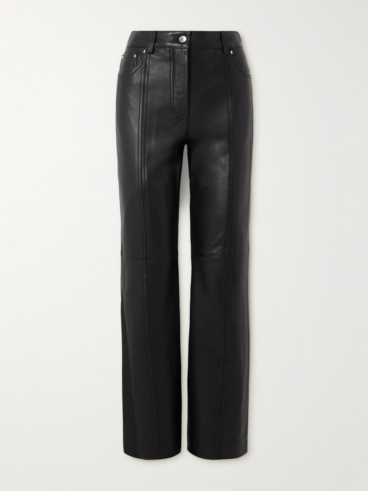 Rabanne Leather Straight-leg Pants In Black