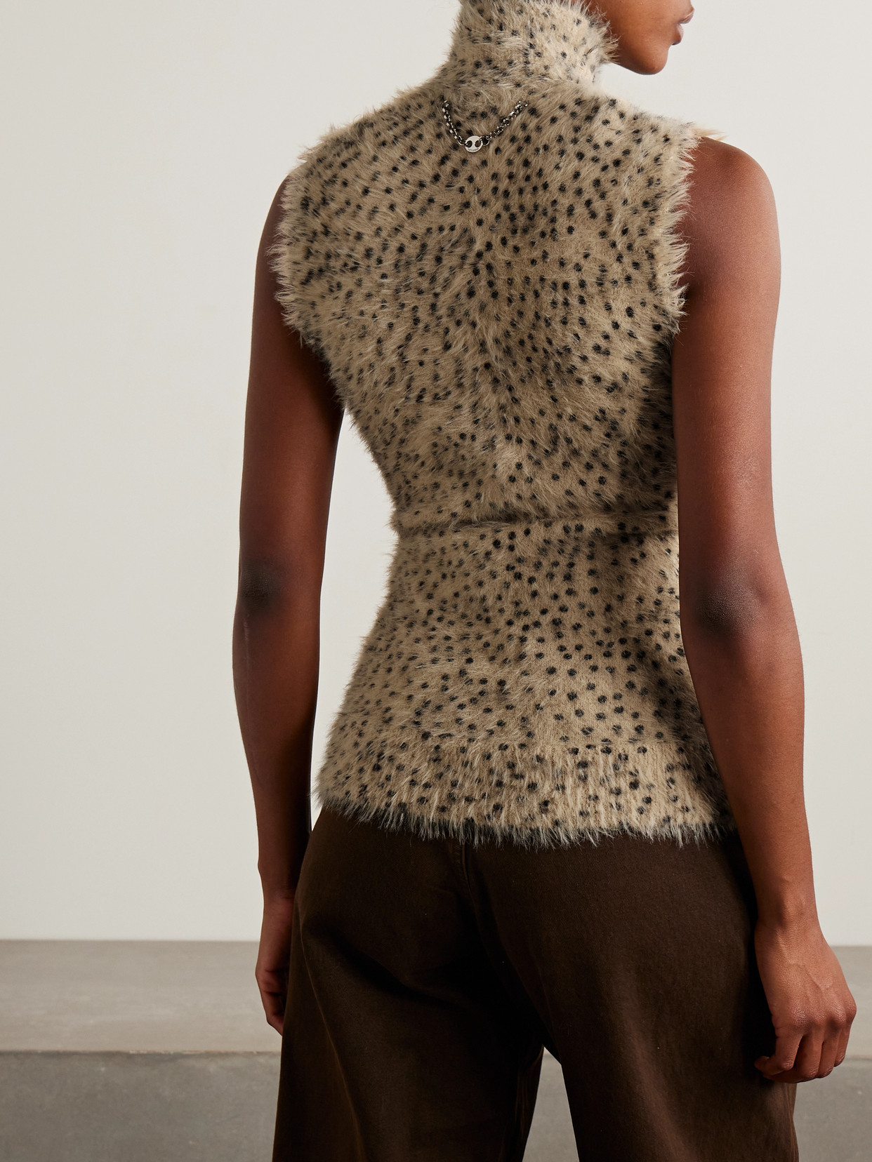 Rabanne Embellished Brushed Cheetah-print Stretch-knit Turtleneck Tank In Multi
