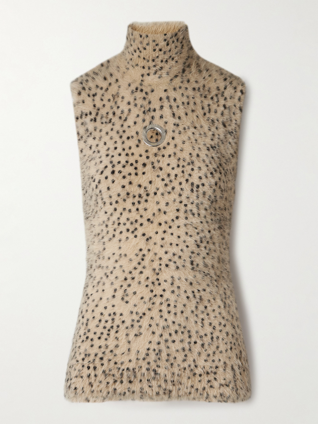 Rabanne Embellished Brushed Cheetah-print Stretch-knit Turtleneck Tank In Multi