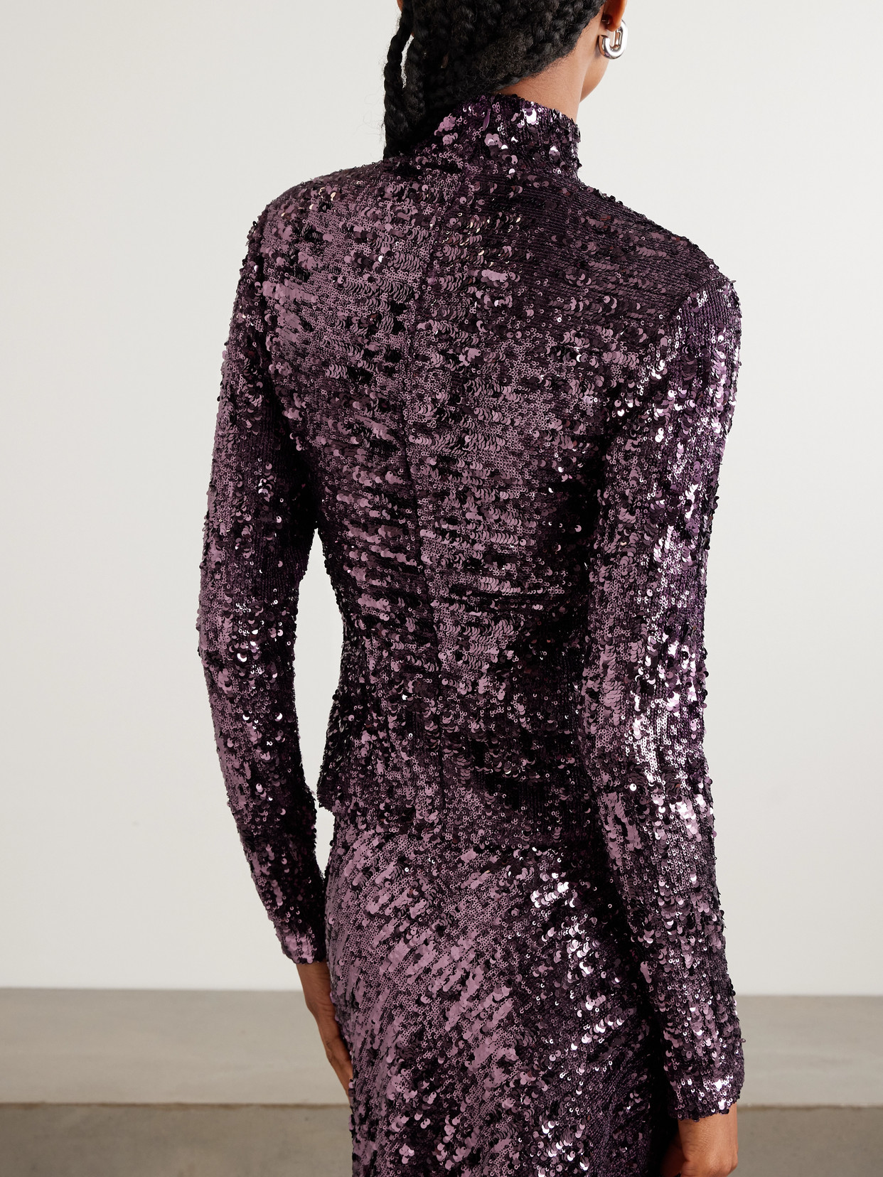 Rabanne Womens Beetroot Purple Mock-neck Sequin Woven Top In Purple