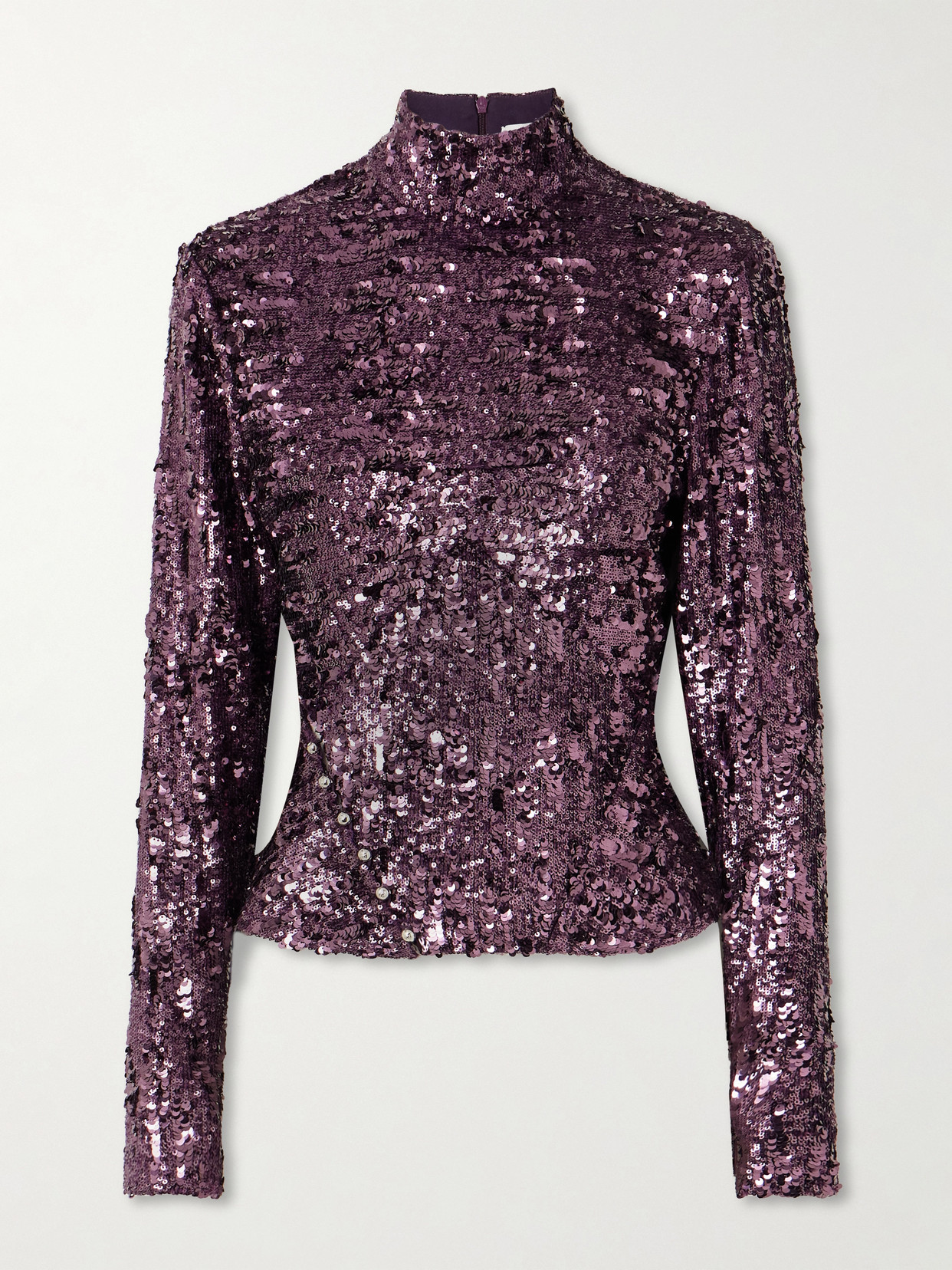 Rabanne Womens Beetroot Purple Mock-neck Sequin Woven Top In Purple
