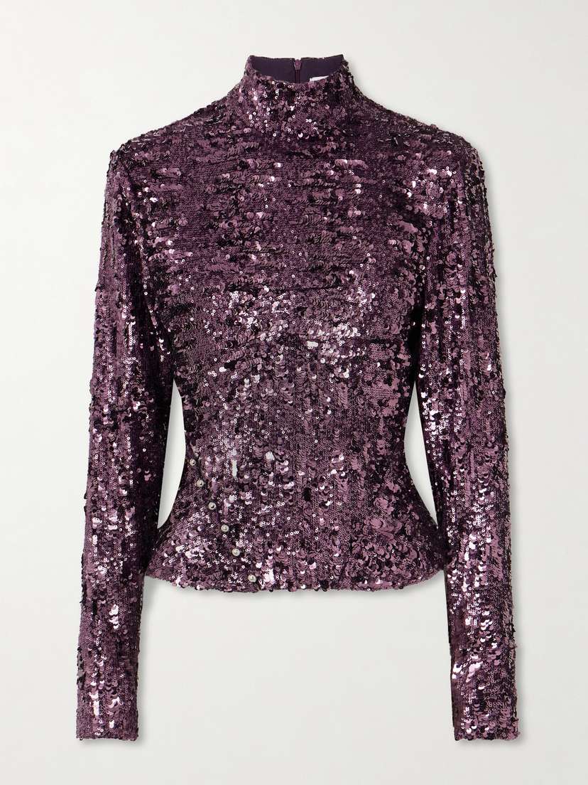 Rabanne Sequinned Chiffon Turtleneck Top