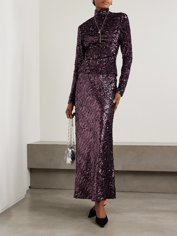 Rabanne Sequinned chiffon turtleneck top