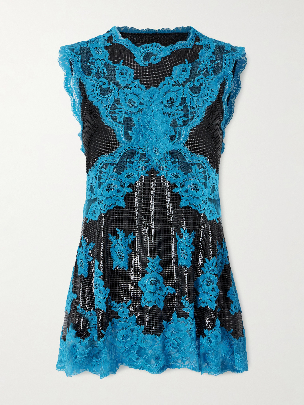 Rabanne Lace-trimmed Chainmail Blouse In Black